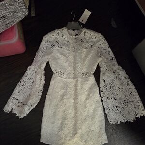 Endless Rose White Lace Bell-Sleeve Mini Dress